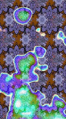 Moda baskıları için zarif bir şablon. Halk tarzı. Modern çiçek arkaplanı. Parlak renkli çiçekleri ve mor renkli yaprakları olan harika bir çiçek deseni..