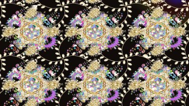 Kumaş, tekstil, duvar kağıdı baskısı için. Eski usul. Raster. Raster illüstrasyonu. Tomurcukları çiçek olan sevimli bir çiçek deseni. Taslak arkaplan.