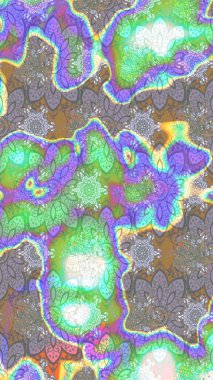 Suluboya elle çizilmiş çiçek desenli eskiz deseni. Parlak renkli fantezi çiçekleri, yapraklar, tarafsız renklerde tomurcuklar.