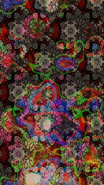 Çiçek süslemeli çizim deseni. Raster illüstrasyonu. Kahverengi renkte çiçekler.