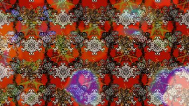 El çizimi çiçekli soyut çizim kalıbı. Raster illüstrasyonu. Kahverengi renkte çiçekler.