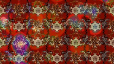 Çiçek ve yapraklı karalama şeklinde Raster çiçek deseni. Kahverengi renklerde bahar çiçekleri. Raster illüstrasyonu.