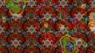 Soyut etnik raster çizim kalıbı. Kabile sanatı boho baskısı, klasik çiçek arkaplanı. Arkaplan dokusu, duvar kağıdı, kahverengi renkli çiçek teması.