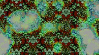 Tropik çiçek desenleri. Raster illüstrasyonu. Yeşil renkte çiçekler.