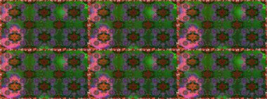 Çiçek yeşili ve kahverengi desenli. Raster çiçek izi. Klasik taslak çizimi.