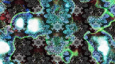 Raster çiçek desenli çiçek deseni, yapraklar, dekoratif elementler, sıçrama, lekeler, el çizimi kontur çizgileri ve Doodle çizim stili, grafik raster çizim çizimi.