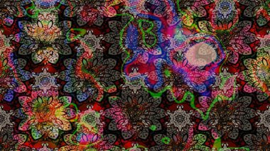 Çiçekli karalama şeklinde Raster çiçek deseni. Yumuşak, bahar çiçekleri siyah renklerde. Raster illüstrasyonu.