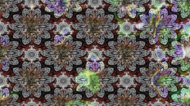 Varicologray Raster çizimi. Bir sürü gri ve soyut çiçekli tropik eskiz deseni. Küçük çiçekte sevimli çiçek deseni var..