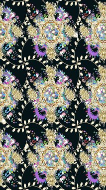 Gri renkli şirin çiçek deseni. Raster Modaya uygun kumaş deseni. Renkli Bahar Teması eskiz kalıbı. Düz Çiçek Elementleri Tasarımı.