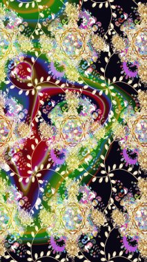 Tarafsız renklerde çok renkli, zarif küçük çiçekler ve komik böcekler, raster deseni, illüstrasyon.