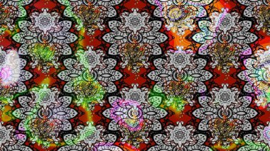 Şirin çiçekli eskiz deseni ve gri renkli yapraklar, suluboya çiçek deseni, duvar kağıdı, kart veya kumaş için fayanslı. Raster illüstrasyonu.