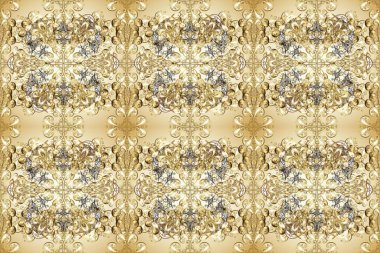 Tarafsız, bej ve kahverengi renklerde altın desenli altın elementler. Raster oryantal süs. Kusursuz altın desen.