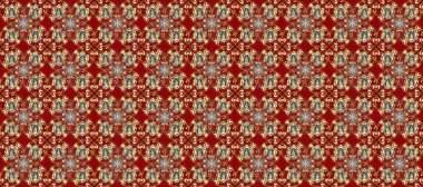 Davetiyeler, kartlar, web sayfası için Raster illüstrasyon. Çizgi sanatı tasarım şablonu için kusursuz sınır. Doğu tarzı element. Altın desenli çiçek dekoru. Kırmızı, kahverengi ve bej renklerde altın element.