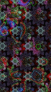 Raster illüstrasyonundaki çiçek desenli çizim. Siyah renkte çiçekler.