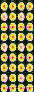 Sarı ve gri arka planda. El çizimi çiçekli, pürüzsüz bir desen. Çocuksu tasarım. Tekstil, kumaş, ambalaj, hatıra defteri için güzel çiçek arkaplanı..