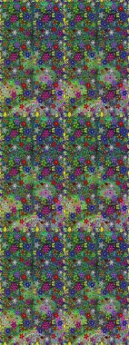 Küçük çiçekte güzel bir desen. Moda baskıları için zarif bir şablon. Küçük renkli çiçekler. Yeşil çiçekli bahar çiçekleri. Motley illüstrasyonu.