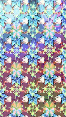 Eskiz arkaplan modeli. Yapraklı çiçekler ve doğal ve mavi renklerde papatya çiçekleri. Raster - stok.