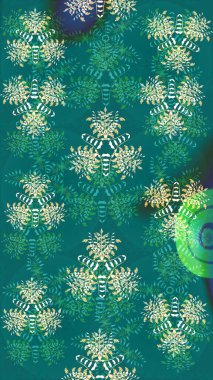 3D çiçekler, eskiz. Mavi ve yeşil renklerde. Raster illüstrasyonu.