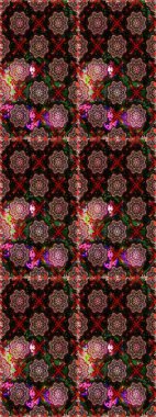 Raster illüstrasyonu. Kusursuz çiçek deseni. Siyah renklerde Asya tekstili.