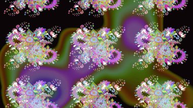 Raster illüstrasyonundaki çiçek desenli çizim. Yeşil renkte çiçekler.