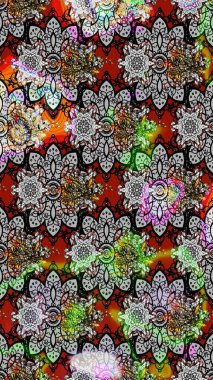 Raster illüstrasyonu. Şirin çiçekli eskiz deseni ve gri renkli yapraklar, suluboya çiçek deseni, duvar kağıdı, kart veya kumaş için fayanslı.