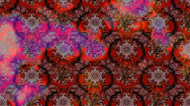 Parlak renkli çiçekleri ve kahverengi renkli yaprakları olan harika bir çiçek deseni. Moda baskıları için zarif bir şablon. Modern çiçek arkaplanı. Halk stili.