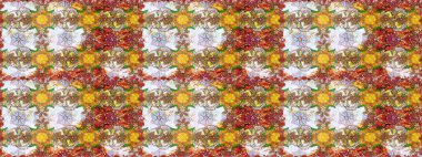 Kumaş, tekstil, duvar kağıdı baskısı için. Eski usul. Renkli desenli kusursuz desenler, tarafsız çiçekler ve dekoratif elementler. Raster illüstrasyonu. Kusursuz arkaplan.