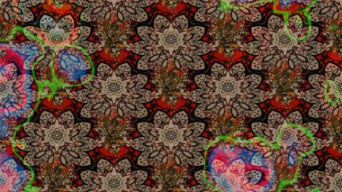 Bej renkli etnik çiçekli zarif eskiz deseni. Asya Tekstil 'inde Raster Çiçek İllüstrasyonu.