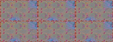 Renkli şal desenli, gri ve bej çiçekli ve dekoratif elementli kusursuz desen. Kusursuz bir geçmişi var. Raster illüstrasyonu. Kumaş, tekstil, duvar kağıdı baskısı için. Antika retro tarzı.