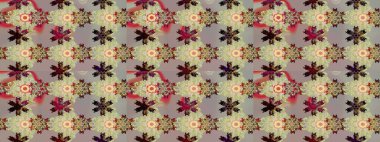 Raster Floral Illustration, Asyalı tekstil. Tarafsız ve gri renkte etnik çiçeklerle süslenmiş zarif bir eskiz..