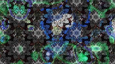 Gri renkli bitkilerden oluşan parlak çiçekli çizim deseni.