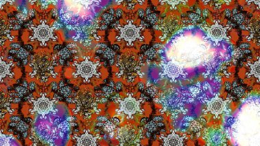 Kumaş desenli papatya çiçeği detayı. Kahverengi renkte çiçekler.