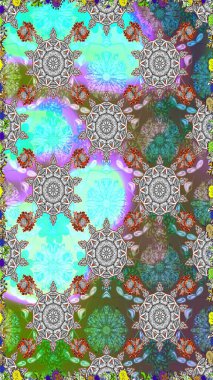 Gri ve yeşil renklerde bahar çiçekleri. Çiçekli, pürüzsüz bir desen. Raster illüstrasyonu. Raster çiçekleri klasik tarzda resmedilir..