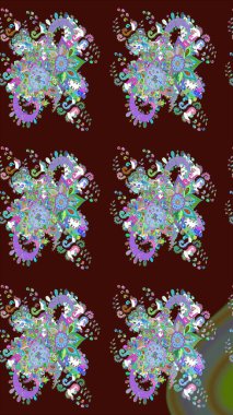 Tropik çiçek desenleri. Raster illüstrasyonu. Kahverengi renkte çiçekler.