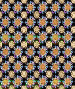 Renkli Yaz Temalı Kusursuz Arkaplan. Siyah ve bej renkli çiçekler. Raster illüstrasyonunda kusursuz çiçek deseni. Düz Çiçek Elementleri Tasarımı.