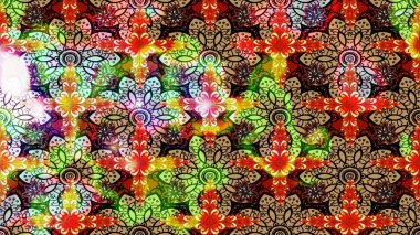 Çiçek desenli çizim. Raster illüstrasyonu. Asya tekstil tarzında. Güzel kumaş deseni. Renkli Bahar Teması eskiz kalıbı. Düz Çiçek Elementleri Tasarımı.