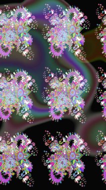 Şirin çiçek elementleri. Siyah renkli çiçekler. Raster illüstrasyonu. Çizim.