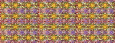 Güzel kumaş deseni. Renkli Yaz Temalı Kusursuz Arkaplan. Düz Çiçek Elementleri Tasarımı. Raster çiçekli arka plan. Güzel, pürüzsüz bir desen. Yazdır.