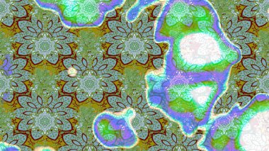 Yeşil renkli etnik çiçeklerle süslenmiş zarif bir eskiz şekli. Asya Tekstil 'inde Raster Çiçek İllüstrasyonu.