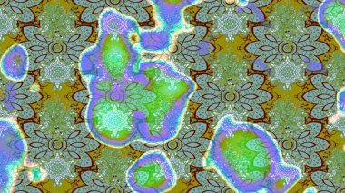 Çiçek süslemeli çizim deseni. Yeşil renkli çiçekler. Raster illüstrasyonu.