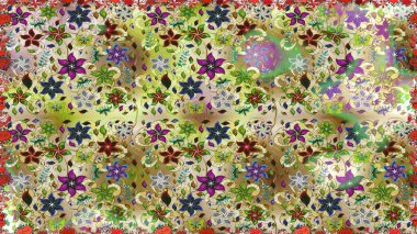 Tarafsız ve bej renklerde bahar çiçekleri. Raster illüstrasyonu. Çiçekli, pürüzsüz bir desen. Raster çiçekleri klasik tarzda resmedilir..