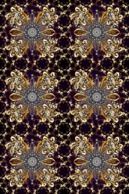 Şam, tasarım için kusursuz desen. Kahverengi, siyah ve bej renklerde, altın elementlerle pürüzsüz desen.