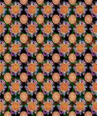 Raster illüstrasyonu. Siyah ve kahverengi renklerde. Çiçek buketleriyle klasik tarzda kusursuz desen.