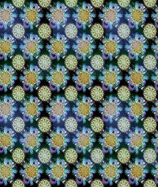 Renkli Bahar Temalı Kusursuz Arkaplan. Çiçeksel fantezi tasarımı, parlak bir arka planda, kusursuz bir desen. Düz Çiçek Elementleri Tasarımı.