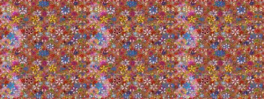 Kahverengi renkli çiçekler. Düz Çiçek Elementleri Tasarımı. Renkli Bahar Temalı Kusursuz Arkaplan. Raster illüstrasyonunda kusursuz çiçek deseni.