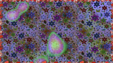 Eflatun ve kahverengi renklerde etnik çiçeklerle kusursuz bir desen. Asya Tekstil 'inde Raster Çiçek İllüstrasyonu.