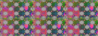 Düz Çiçek Elementleri Tasarım Raster illüstrasyonu. Yeşil ve gri renkli çiçekler. Renkli Bahar Temalı Kusursuz Arkaplan. Çiçeksiz desenli arka plan.