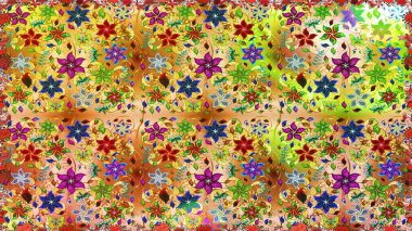 Raster Illustrasyon 'da moda olmayan çiçek deseni. Renkli Yaz Temalı Kusursuz Arkaplan. Sarı ve bej renkli çiçekler. Düz Çiçek Elementleri Tasarımı.