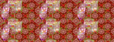 El çizimi çiçekli, soyut, pürüzsüz desen. Raster illüstrasyonu. Kırmızı ve kahverengi renkte çiçekler.