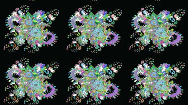 Raster illüstrasyonu. Düz Çiçek Elementleri Tasarımı. Siyah renkte zarif çiçek buketi suluboya. Renkli Bahar Teması çizim şablonu.